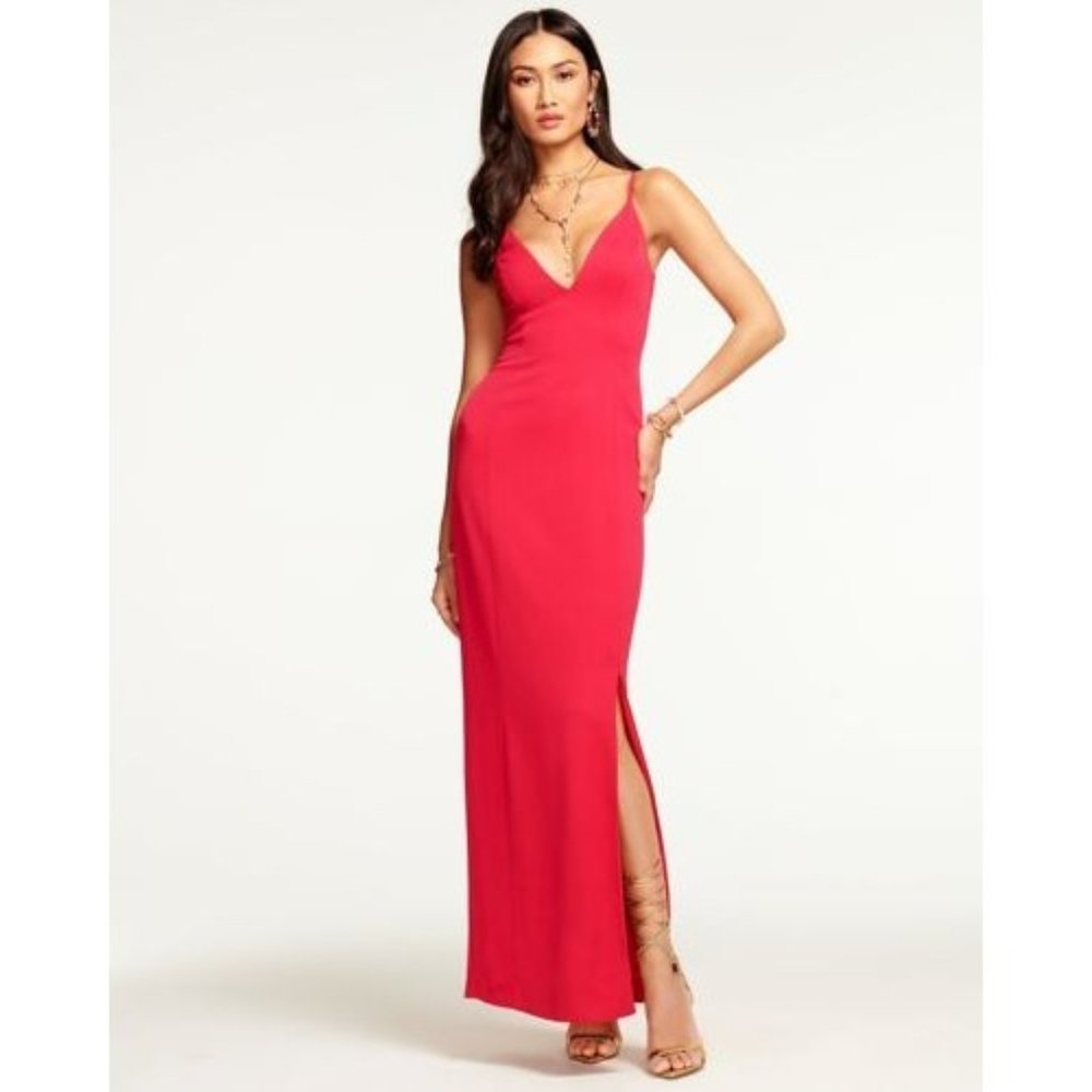 Ramy Brook NWT Pink Maxi Dress Bea Slit Solid Long Plunge Event 2